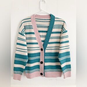 V neck stripe cardigan for women